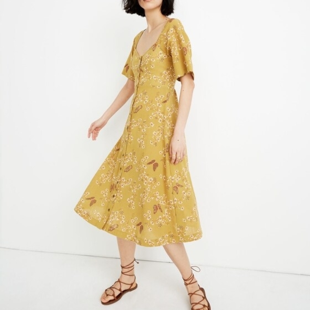 Madewell Mustard Floral Midi Dress